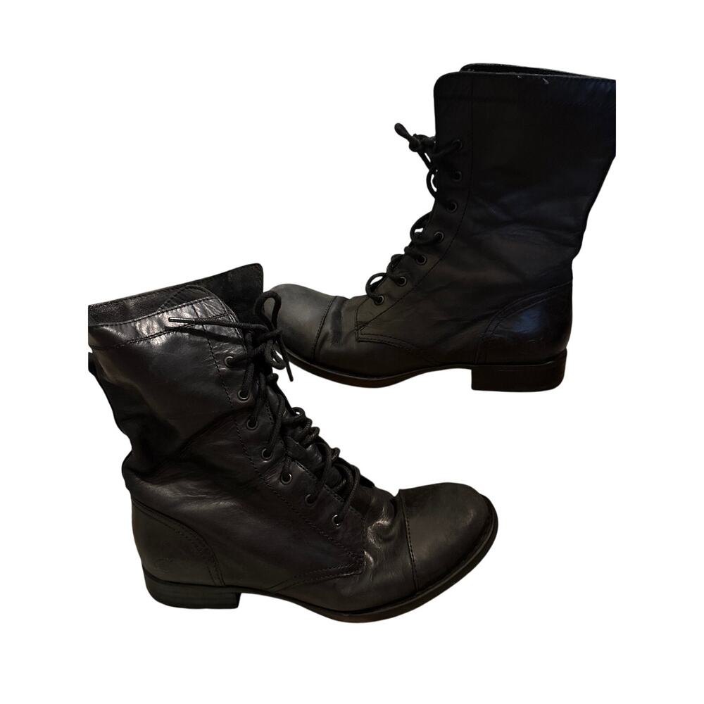 BORN BOOTS, Born leather moto lace up black boots - size 8